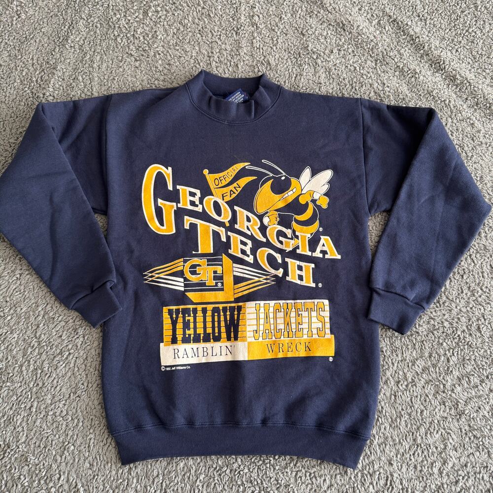 1992 Georgia Tech Yellow Jackets "Ramblin' Wreck" Youth L Navy Sweatshirt - VTG